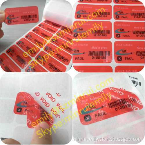 Custom Red Security Warranty Void Sticker With Custom Design And Barcode With Number, Self Adhesive Security Seal Labels 